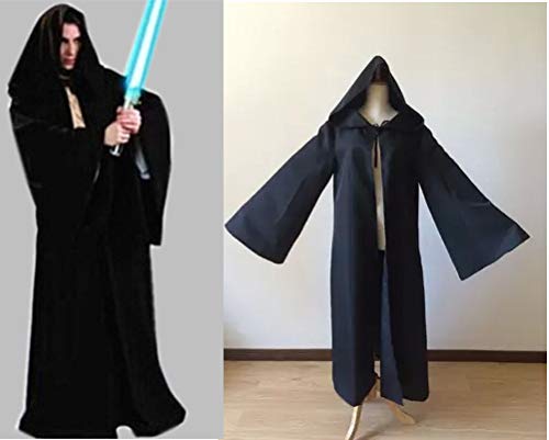 JIAHG Halloween Jedi Warrior Hooded Cloak Black Wizard Vampire Robe Medieval Knight Cloak Adult Gothic Costume Cape with Hood Fancy Dress Witch Mantle Cosplay Outfit for Men Women (Black) - Image 4