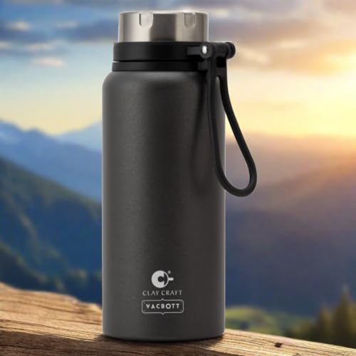 Image of CLAY CRAFT VACBOTT Topaz Uno Double Walled|18 Hours Hot and 24 Hours Cold Vacuum Insulated|Thermosteel|Flask Bottle 900 ml Steel Bottles for Travelling|BPA-Free|BIS Certified|1Year Limited Warranty