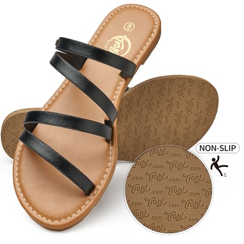 Trary Women's Flat Sandals,Strappy Flip Flops Dressy,Comfortable Slide for Girls' Summer3