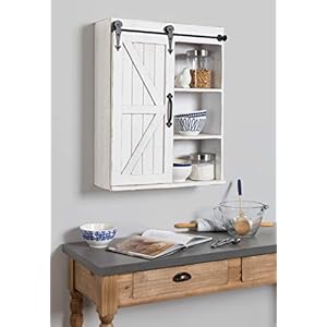 Kate and Laurel Cates Modern Farmhouse Decorative Wood Wall Storage Shelving Cabinet with Sliding Barn Door, Rustic White Kate and Laurel Cates Modern Farmhouse Decorative Wood Wall Storage Shelving Cabinet with Sliding Barn Door Rustic White