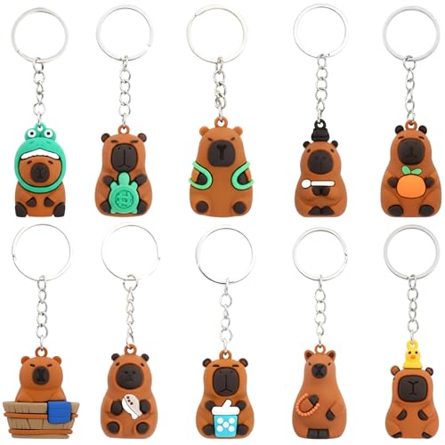 ZVBRSKM 10 Stück Capybara Schlüsselanhänger, Lustige Kapibara Anhänger, Niedliche Cabibara Sachen für Schlüsselbund, Geschenk für Tierliebhaber