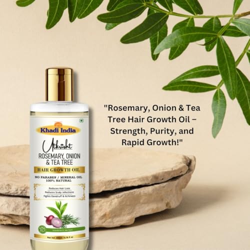 Image of Khadi Rosemary & Onion Hair Oil 200ml | Herbal Oil For Hair Growth, Dry & Frizzy Hair | Non Sticky, Paraben & Mineral Oil Free | Suitable for All Hair Types | Daily Use for Men & Women