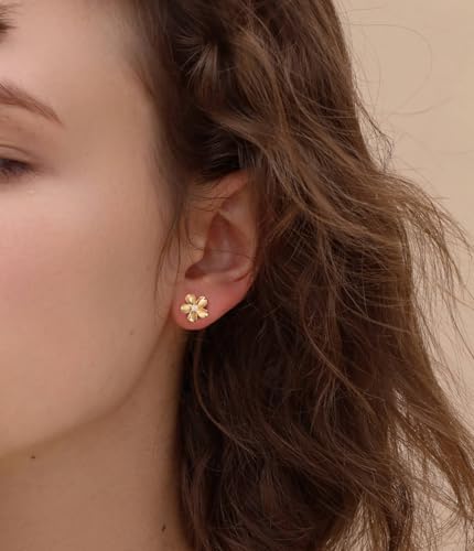 S.Leaf Flower Earrings for Women Sterling Silver Gold Cherry Blossom Floral Flower Stud Earrings Best Friend Birthday Gifts for Women Trendy Teens Sister Mom Wife Womens Her Friend Party2