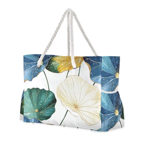 susiyo Beautiful Lotus Leaves Beach Bags for Women Large Travel Tote Bag Waterproof Sandproof Lightweight Swim Pool Bag for Family Outdoor
