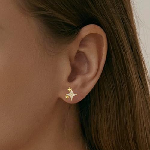 Gold Star Stud Earrings for Teen Girls Women - Sterling Silver Star Shaped Earrings Hypoallergenic Cubic Zirconia Lightweight Star Post Earring for Daughter Granddaughter Gift for Christmas Birthday2