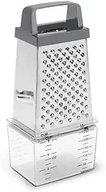 Ralador 4 Faces com Coletor Top Pratic 20,5 cm em Aço Inox, Ralador Manual Multifuncional para Queijo, Legumes, Frutas e Chocolate com Reservatório Coletor - Premium