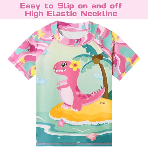 Image of WAWSAM 2 Pieces Girls Rash Guard Toddler Swimsuit Girl Swimsuit Short Sleeve Bathing Suit for 3-6 Years