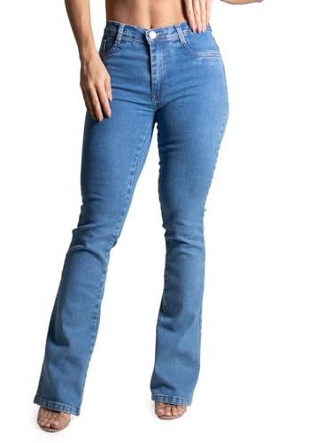 Calça Jeans Feminina Flare Sawary Bootcut Boca de Sino Lycra Elastano Original Moda Feminina (BR, Ci