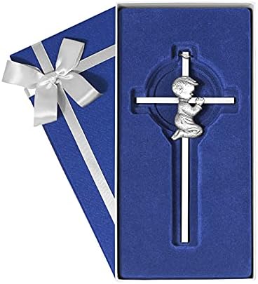 Baby Wall Cross Baptism Gifts for Boys, 6-inch Silver blessing Boy Baptism Crosses for First Holy Communion Christening and Dedication Baptismal Gifts from Godparents