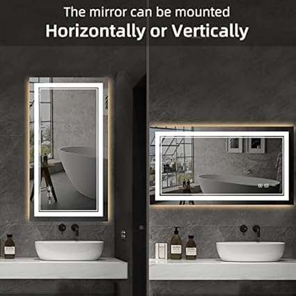 Image of LED Bathroom Mirror | Front 3-Color Light & Warm Back Glow | Dimmable, Defogger, Memory Function | Modern Vanity Wall Mirror (60x90 cm)