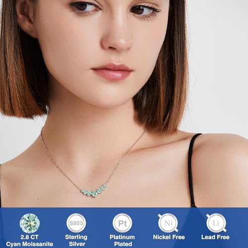 1-5 CT Blue/Cyan/White Moissanite Necklace for Women,Platinum/18K Gold Plated S925 Sterling Silver, Lab Created Diamond Pendant Necklace2