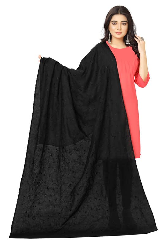 Vastragrah Women's Polycotton Embroidered Namaz Dupatta (ND021-All over_Lambgol pati_Black+Black)-image-9