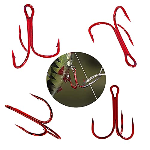 YUMUN 50 Stück Drillinge Haken, Treble Angelhaken, Kohlenstoffstahl Angelhaken, Drillinge Angelhaken Set, Angel Haken… – Bild 5