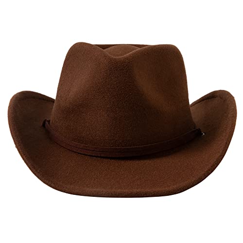 Image of Jastore Kids Girls Boys Wide Brim Western Cowboy Cowgirl Hat with Wind Lanyard Felt Fedora Hat