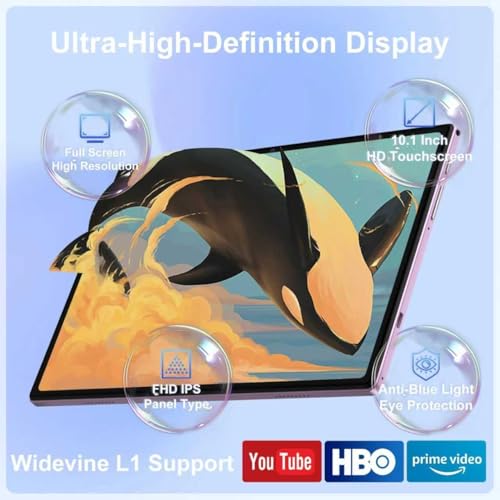 Image of 2026 Android 15 Tablet, 10.1 inch IPS HD Tablet with Keyboard & Mouse, 30GB RAM+128GB ROM (Expand to 1TB), Widevine L1, 8000mAh Battery, 5MP+8MP Dual Camera, 2.4G /5G WiFi, Bluetooth 5.0, GPS - Metal Black