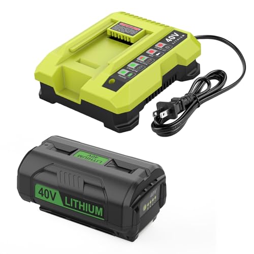YSTASTERIS 40V 6.5Ah Replacement for Ryobi 40V Battery and Charger Kit Compatible with Ryobi Battery 40 Volt OP4026 OP40601 OP4050A OP4040 OP4030 OP4050 with OP401 40 Volt Charger