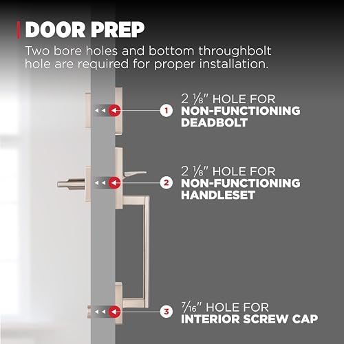 Image of Kwikset San Clemente Non-Functioning Front Door Lock Handle, Inactive Deadbolt and Interior Door Handle, Dummy Handleset Exterior with Interior Reversible Lever, Satin Nickel with Microban Protection