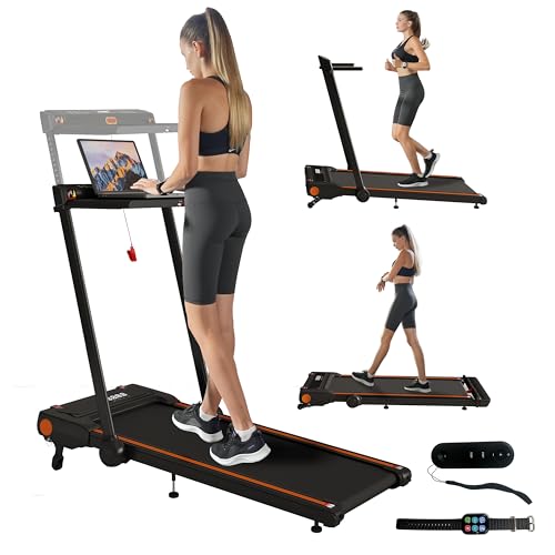 Image of Treadmill with Incline, 3 in 1 Under Desk Treadmill Walking Pad with Removable Desk Workstation 3.5HP Foldable Compact Walking Treadmills for Home Small Office with Wristband Remote Control