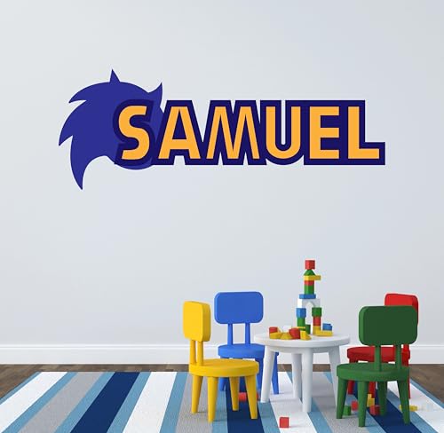 Vinilo decorativo personalizado con nombre y dibujo azul miniatura 4