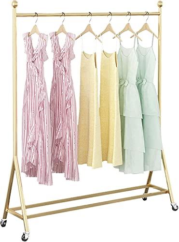 Perchero de hierro forjado resistente, soporte para ropa comercial vintage, de un solo polo, exhibición de ropa, color dorado, 100 x 130 cm, ideal para uso minorista y doméstico
