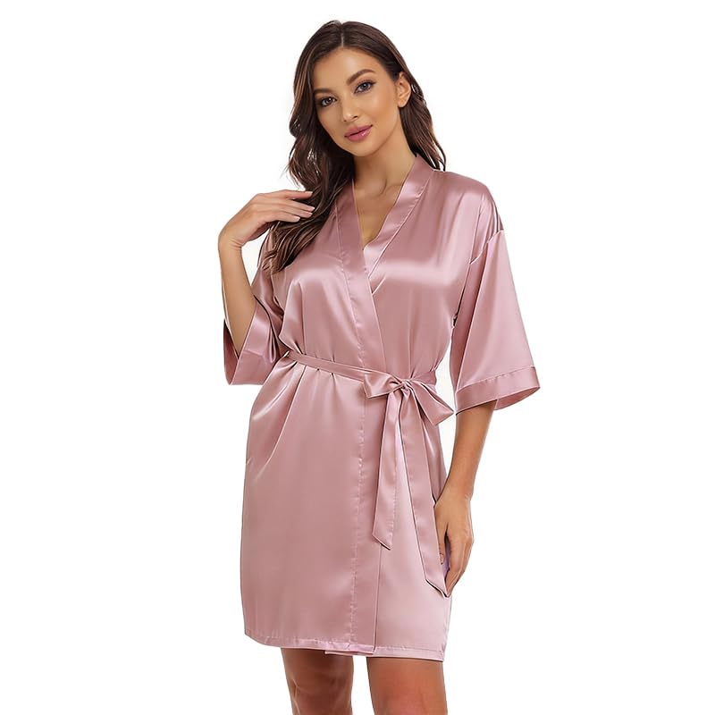 Image of Women's Bride Bridesmaid Robes Short Satin One Size Silver Rhinestones Wedding Party Getting Ready Sleepwear