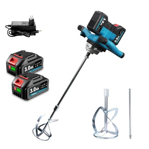 Yofidra Cordless Paint Mortar Mixer, 900W Brushless Mixer with 2 x 3.0Ah Batteries, with 6-Speed ​​Gearbox, 65Nm Torque, M14 Thread, Industrial Mixer for Concrete, Paint and Cement