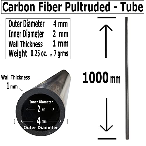 KARBXON – Carbon Fiber Tube - 4mm X 2mm x 1000mm – Pultruded Round Hollow Carbon Fiber rods Black Matte Finish - Pure Carbon Fibre Hollow Tube shafts - for RC Planes-Drones, Boat DIY Craft Projects
