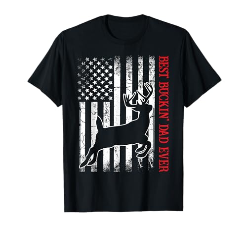 Mens Best Buckin' Dad Ever American Flag Deer Hunting T-Shirt