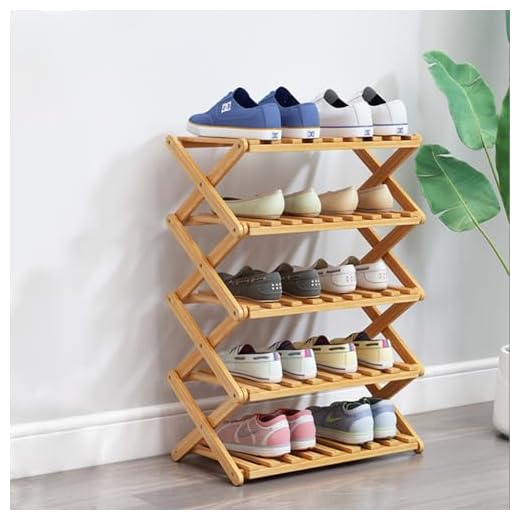 Glsety Schuhregal aus Bambus mit 5 Ebenen, tragbar, zusammenklappbar, ohne Installation, kleines Schuhregal, perfekt für Korridore, Schlafzimmer und kleine Räume (5 Etagen)