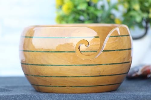 Image of Handmade Yarn Bowl Wooden - Yarn Holder Storage Bowl - Yarn Bowl for Knitting 7 inch x 4 inch inch - Best Gift for Knitters (Large)