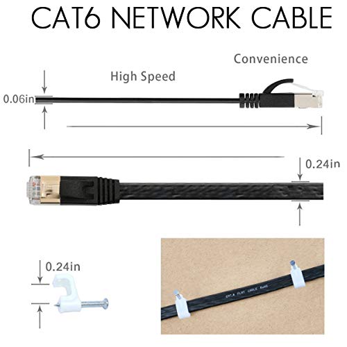 Cat 6 Ethernet Cable 100 Ft Flat Internet Network Cables With Cable Clips Cat6 Ethernet Patch Cable With Snagless Rj45 Connectors Black Computer Lan Cable（100Ft）… #TOP4