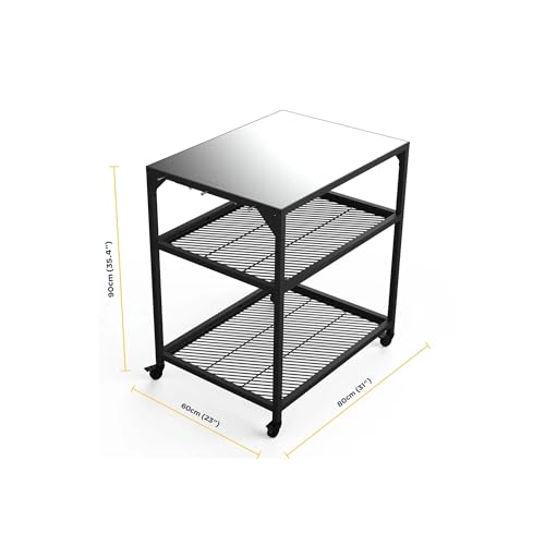 Ooni Modultisch Medium – Outdoor Pizzaofen Tisch (60 x 80 x 90 cm) aus pulverbeschichtetem Karbonstahl – Grilltisch mit höhenverstellbaren Einlegeböden & Rollen – Kompatibel mit 12″ & 16 Öfen
