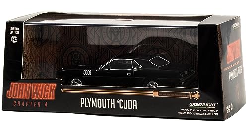1971 Plymouth Barracuda Black John Wick: Chapter 4 1/43 miniatura 3