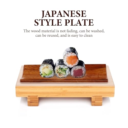 Bandeja de sushi larga de madera estilo japonés miniatura 7