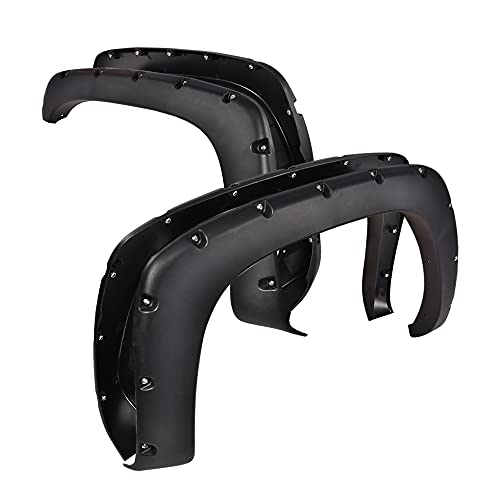 G-PLUS Fender Flares Fit for 99-07 Chevy Silverado/99-06 GMC Sierra Pocket Style Black Bolt On Rivet Fender Flares Textured Wheel Cover Pickup Truck Accessories Trim Guards 4Pcs
