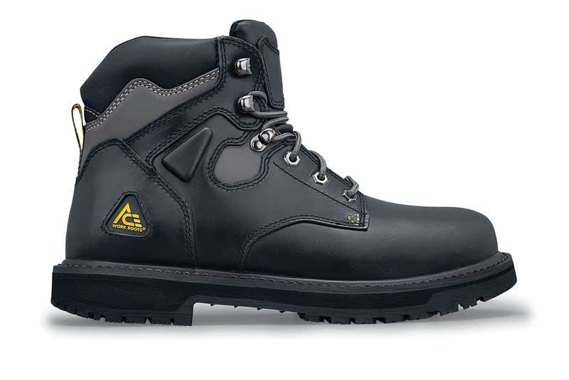 ACE Work Boots Providence, Men's Steel Toe (ST) Slip Resistant Work Boots, Water Resistant, Black, 10.52