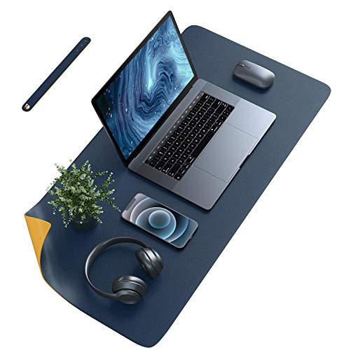 Image of MemeHo Upgraded Leather Desk Pad |Waterproof Desk Blotter Protector | Non-Slip Desk Writing Pad for Office Home (Color Yellow / Dark Blue, Size L70 *W35 cm)