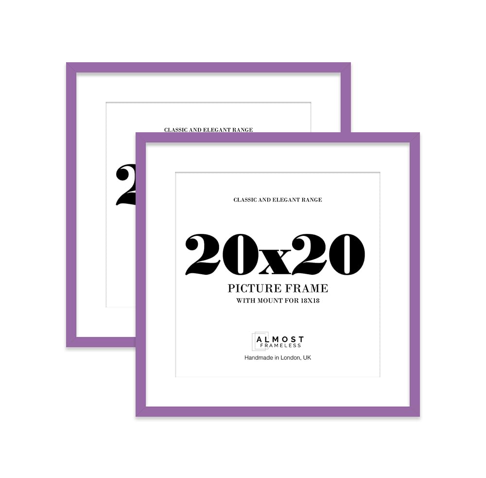20x20 Purple Picture Frame with Mount for 18x18 Photos, Prints - Modern Square Wall Frame, Set of 2