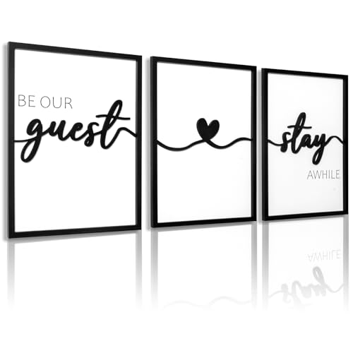 3D Wood Be Our Guest Wall Art, Black and White