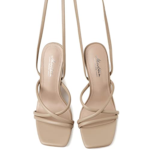 Image of Mostrin Womens Sandals Strappy Heels for Women Lace Up Square Open Toe Heels Tie Up High Heeled Sandals for Prom, Party, Daily Wear