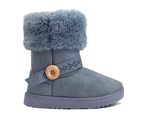 Image of REDVOLUTION Kids Boots Toddler Girls Cute 2 Buttons || Rhinestone Faux Fur Suede Knitting Shoe (Toddler 8, 365 grey)
