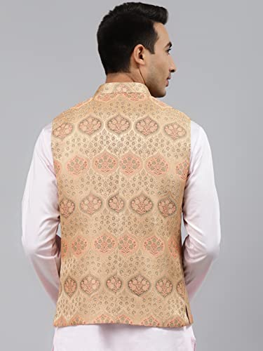 Image of MANQ Men Fawn Woven Jaquard Silk Nehru Jacket