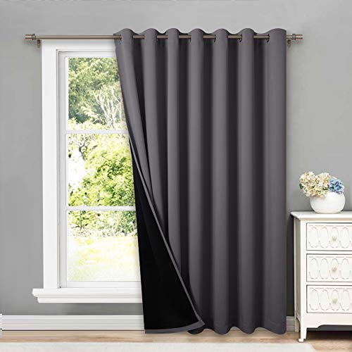 NICETOWN Total Shade Patio Door Curtain, Heavy-Duty Full Light Shading Sliding Door Drape Room Divider Curtain, Vertical Blind for Window（1 Panel, 100 inches Wide x 95 inches Long, Gray Grey