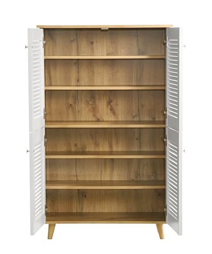 Image of DeckUp Noordin 4-Door Engineered Wood Shoe Rack (Wotan Oak & White, Matte Finish)