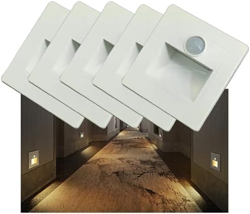 5Pcs 3W Recessed LED Stair Lights with Motion Sensor, 3000K Warm White Night Lighting, Wall-Mounted Step Lamps for Indoor Bedroom Decoration - Silver Finish