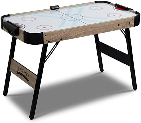 RayChee Foldable Powered Air Hockey Table, 48” Mid-Size Indoor Hockey Table Sports Gaming Set w/2 Pucks, 2 Pushers, LED Scoreboard, Powerful 12V Motor for Adults and Kids, Home Game Room (Oak)