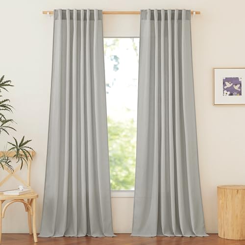 NICETOWN Rod Pocket & Back Tab Thick Flax Semi Sheer Linen Curtains, Privacy with Light Filtering Panels for Home Decor, Gray, W55 x L95, 2 Panels