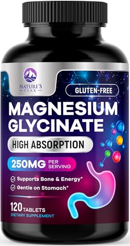 Magnesium Glycinate Supplement 250mg - 100% Chelated & Purified - to Support Sleep, Heart Health, Muscles, & Bone Strength - Best Absorption Magnesium Glycinate Capsules, Bottled in USA - 120 Tablets