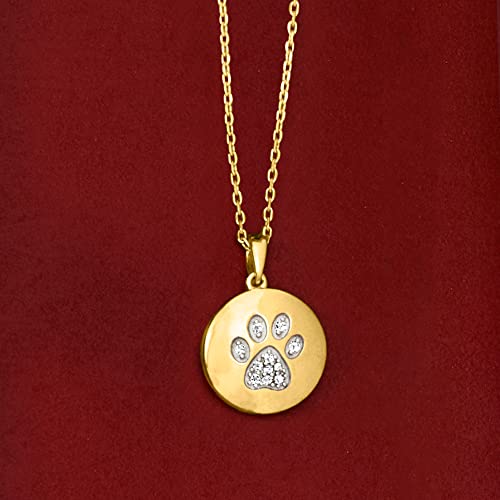 Ross-Simons Diamond-Accented Paw Print Circle Pendant Necklace In 18Kt Gold Over Sterling. 16 Inches #TOP3