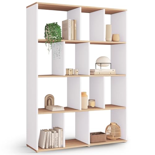IDMarket - Etagère bibliothèque JENA 4 Niveaux Blanc et Effet Bois 143 cm